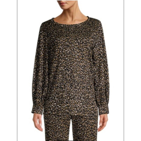 Kobi Halperin Top Size Medium Leopard Print Long Sleeve Smocked Cuff Oversized - Picture 3 of 12